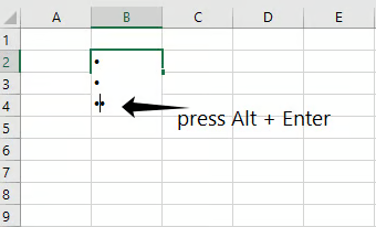 Adicionando lista com marcadores manualmente no Excel