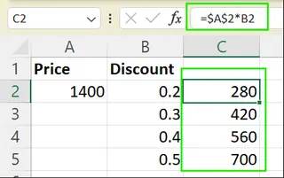 Exemple de référence absolue dans Excel.