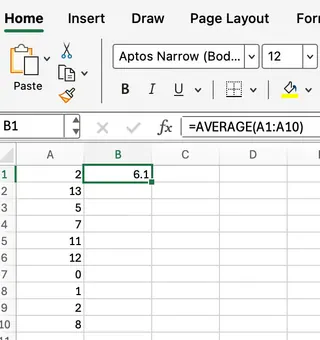 Excel 中的 AVERAGE 函數範例