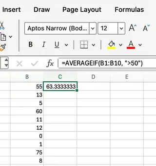 Excel 中的 AVERAGEIF 函數範例