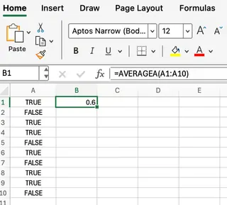 Excel 中的 AVERAGEA 函數範例