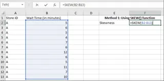 Berechnung der Schiefe mit der SKEW()-Funktion in Excel
