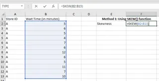 Berechnung der Schiefe mit der SKEW-Funktion in Excel