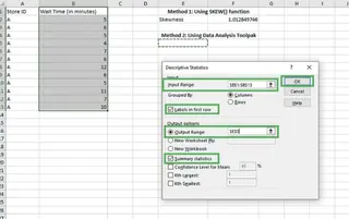 Ausfüllen der Details für deskriptive Statistik in Excel