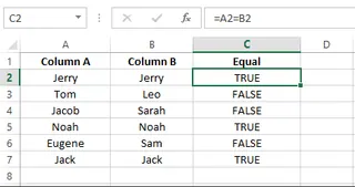 null Excelでセルが等しいかどうかをチェック 2
