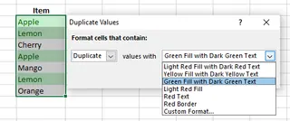 null 条件付き書式を使用して重複する値を強調表示 8