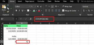 counting number of time cells using COUNT function in excel 5