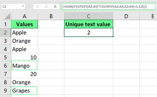 在Excel中計算唯一文字值 3