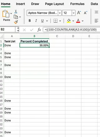 Berechnung der Abschlussrate mit Excel COUNTBLANK 2