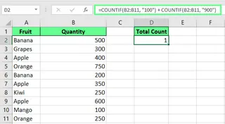 Applying OR logic using COUNTIF function in Excel. 10