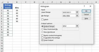 分析ツールを使用したヒストグラム作成のダイアログボックス 2