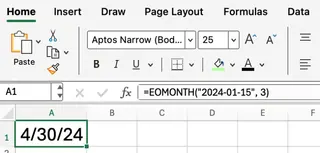 Excel EOMONTH function simple example 1