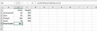 Manuelle Berechnung des gewichteten Durchschnitts mit SUMPRODUCT in Excel 1 Manuelle Berechnung des gewichteten Durchschnitts mit SUMPRODUCT in Excel 1