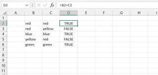 Vergleichen zweier Spalten in Excel mit einer einfachen TRUE/FALSE-Formel 1