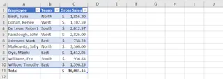 The same data formatted as an official Excel Table 2