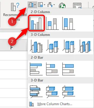 Inserting a Clustered Column Chart in Excel