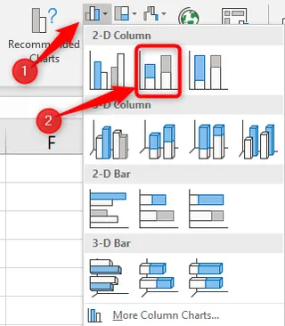 Cambiando manualmente el tipo de gráfico a un gráfico de columnas apiladas. 4