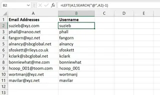 Extracting domain with RIGHT, LEN, and SEARCH functions in Excel