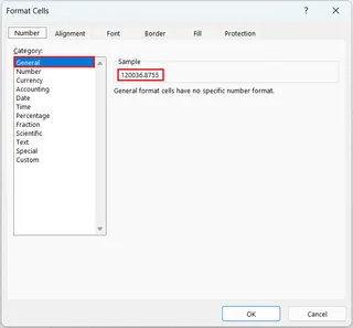 Excel Format Cells dialog box 2