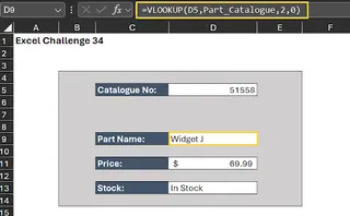 An Excel form showing #N/A errors after an invalid entry