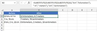 An example of a complex, nested SUBSTITUTE formula for multiple replacements. 3