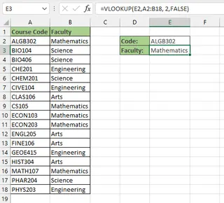 VLOOKUP initial data setup