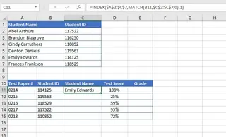 An example of a complex INDEX MATCH formula in an Excel sheet.
