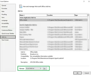 管理 Excel 增益集。 5