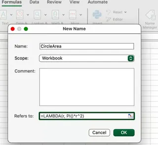 Función Excel LAMBDA para un círculo 2