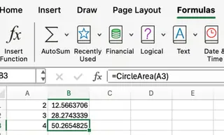 Función Excel LAMBDA para área de un círculo 3