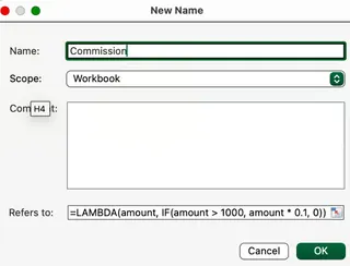 Función Excel LAMBDA para calcular comisión 4