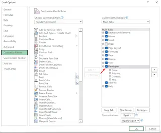 Enable the Developer tab in Excel Options