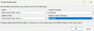 Create Relationship window in Excel data model 7