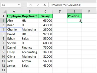 Excelでワイルドカードを使用して位置を見つける。 7