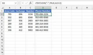 Combining a phone number with TEXTJOIN Combining a phone number with TEXTJOIN