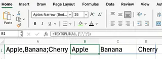 Excel TEXTSPLIT with commas and semicolons 3