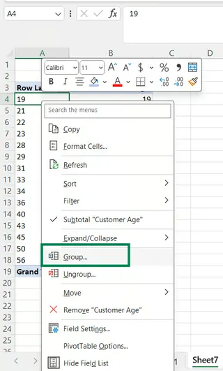 Grouper les valeurs de ligne dans le tableau croisé dynamique 7