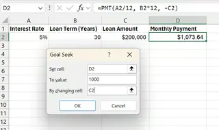 Excel Goal Seek options for the loan payment example 7 Excel Goal Seek options for the loan payment example 7