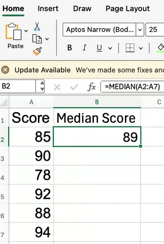 How to find the median in Excel with odd number of items 2