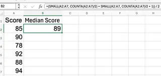 Finding the median in Excel using COUNTA, ROUNDUP and SMALL 4