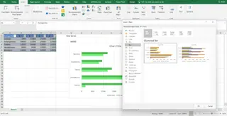 Excel chart gallery displaying Clustered, Stacked, and 100% Stacked Bar options. 4