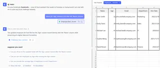 展示 Excelmatic 介面的示意圖，用戶輸入重排欄位指令。 8