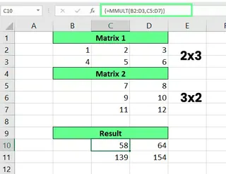 Multiplicando dos matrices usando la función MMULT en Excel. 12