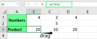 Multiplicar dos filas con una referencia absoluta en Excel. 8