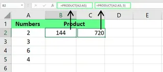 Usar la función PRODUCT para multiplicar las celdas en Excel. 9