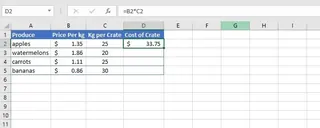 Multiplying two cells in Excel