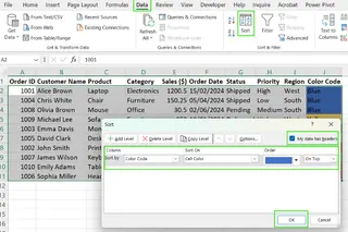 How to sort by color in excel. 2