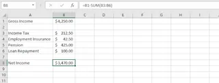 Einen Bereich mit SUMME in Excel subtrahieren