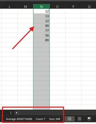 Quick Sum using Status Bar in Excel 7