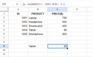 Using VLOOKUP the price of the product is achieved in excel. 4